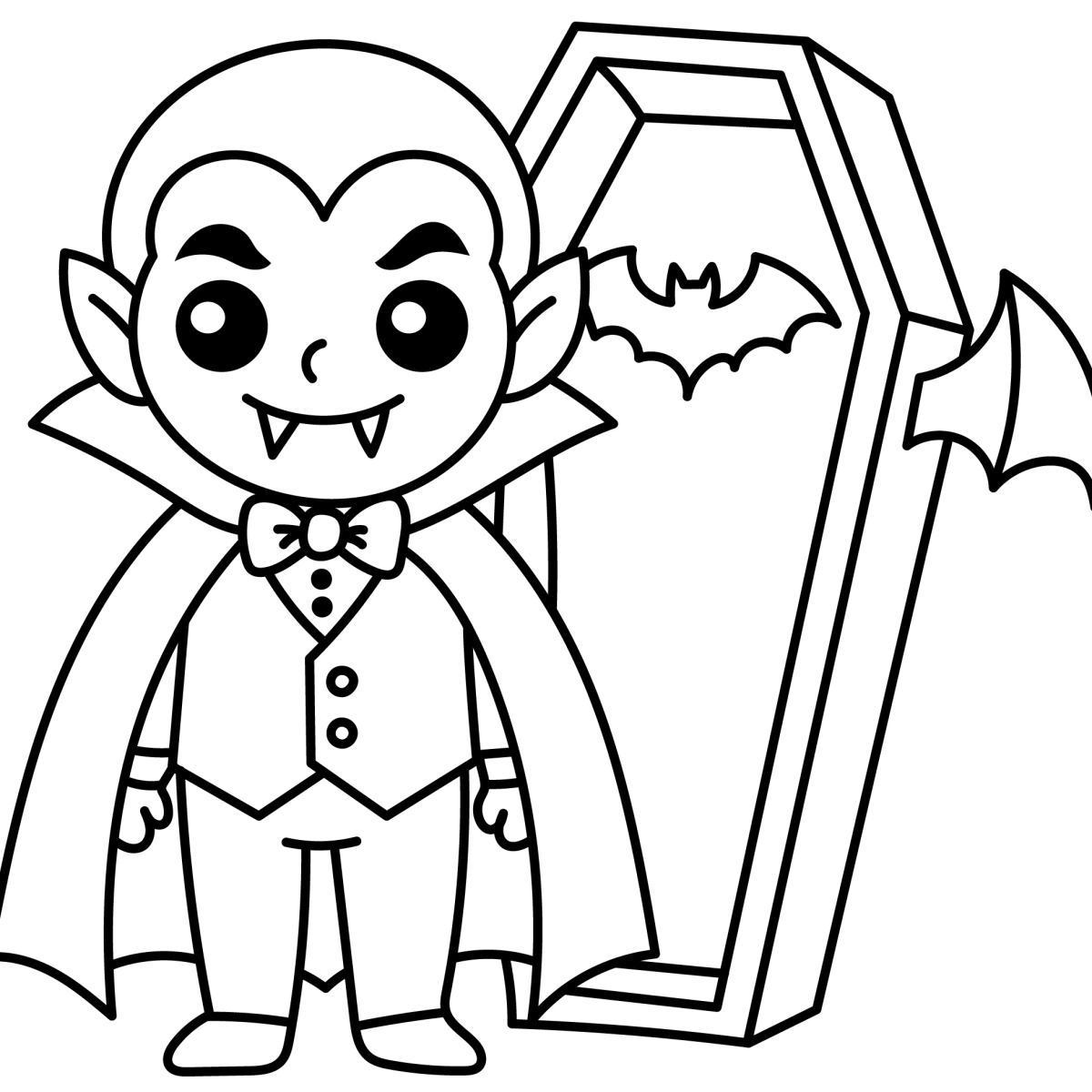 Vampiro ao lado do caixão para colorir