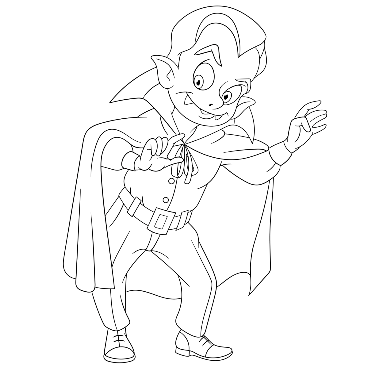 Vampiro elegante abrindo a capa para colorir