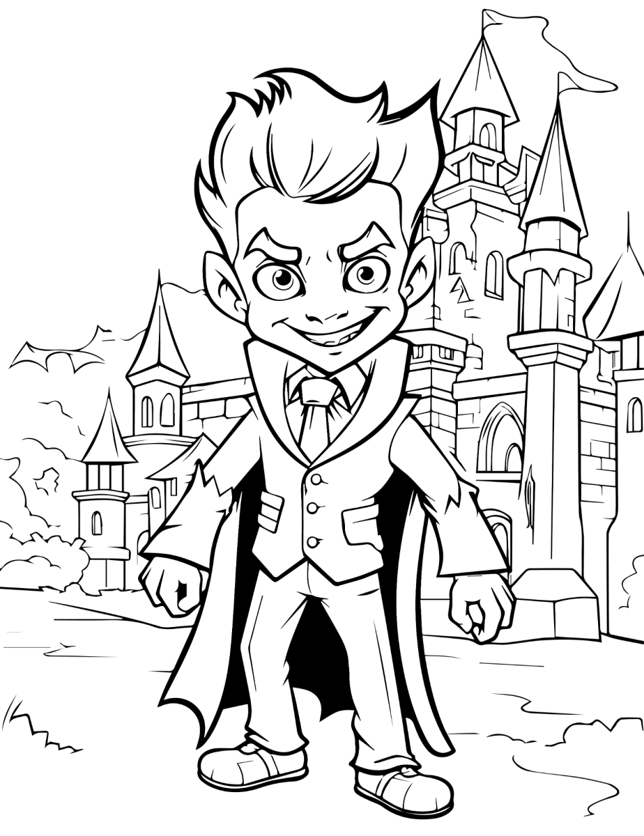 Vampiro em frente ao castelo para colorir