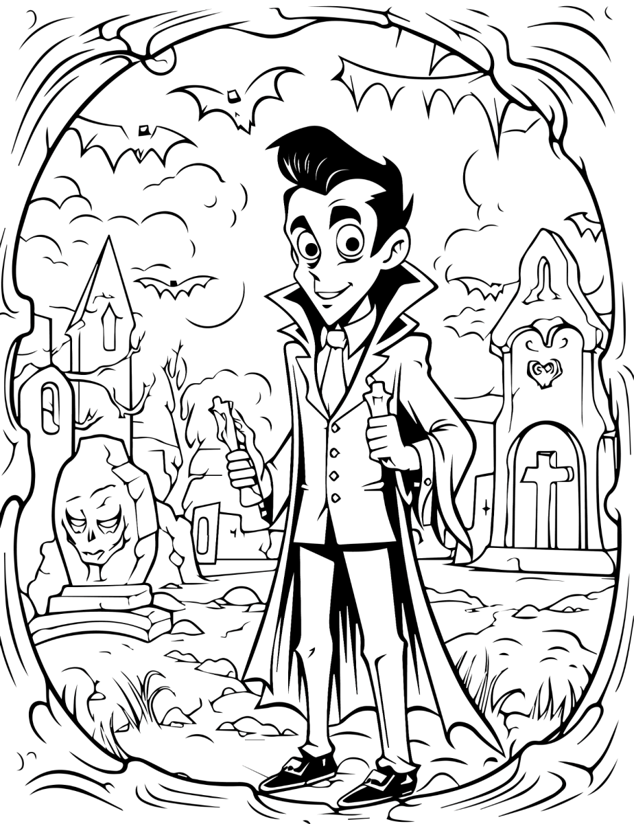 Vampiro no castelo assombrado para colorir