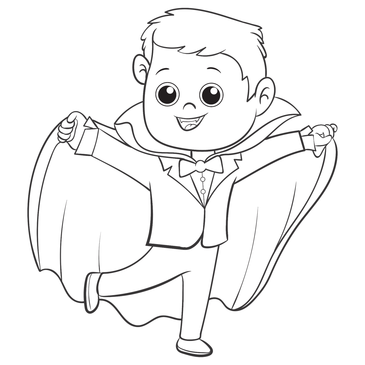 Vampiro voando com a capa aberta para colorir