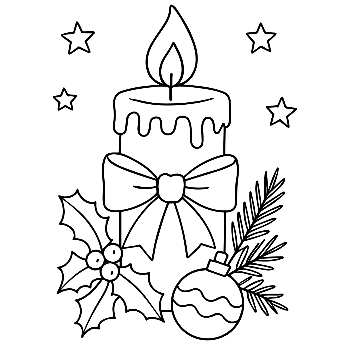 Vela de Natal com bolas e azevinho para colorir