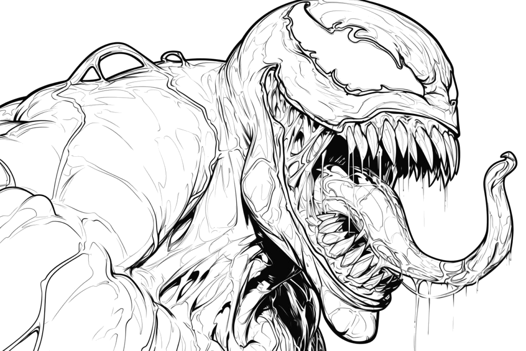 Venom de perfil com a língua para fora para colorir