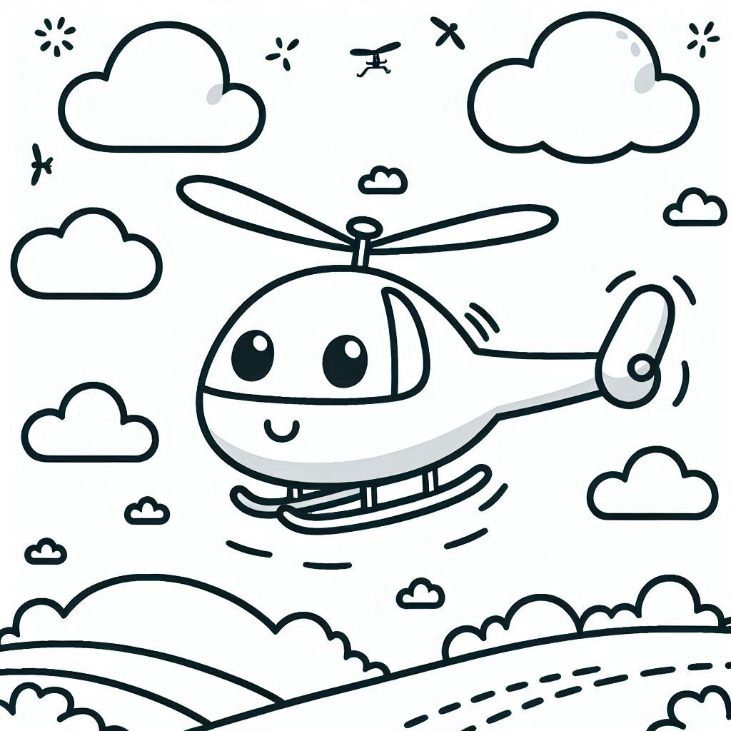 Viagem Alegre no Helicóptero Cartoon