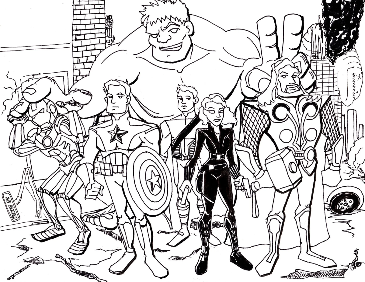 Vingadores em estilo desenho animado para colorir