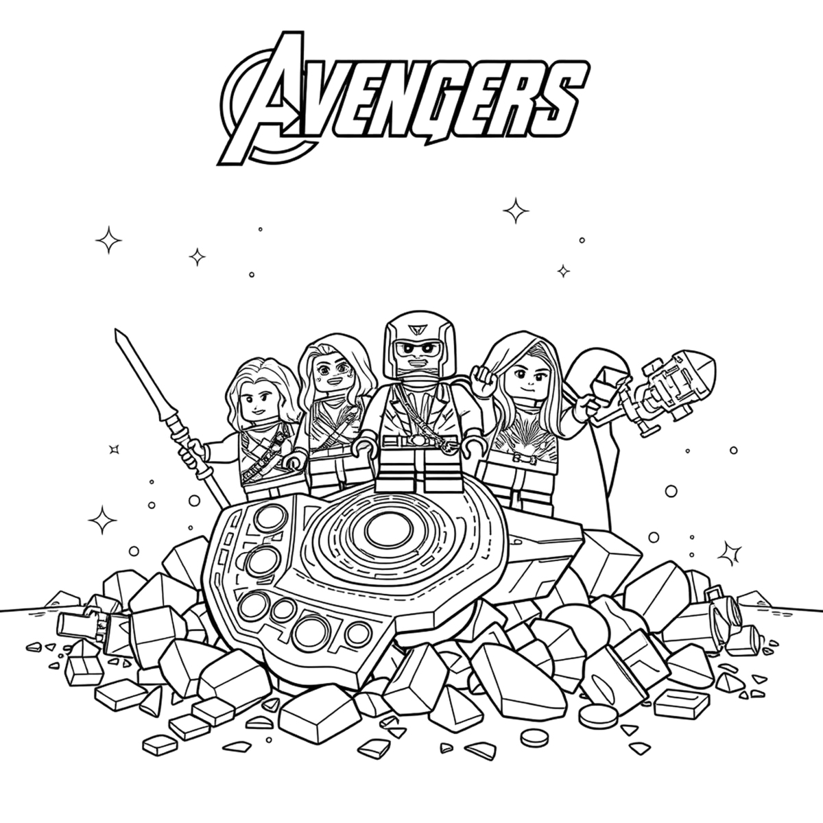 Vingadores LEGO em batalha na cidade para colorir
