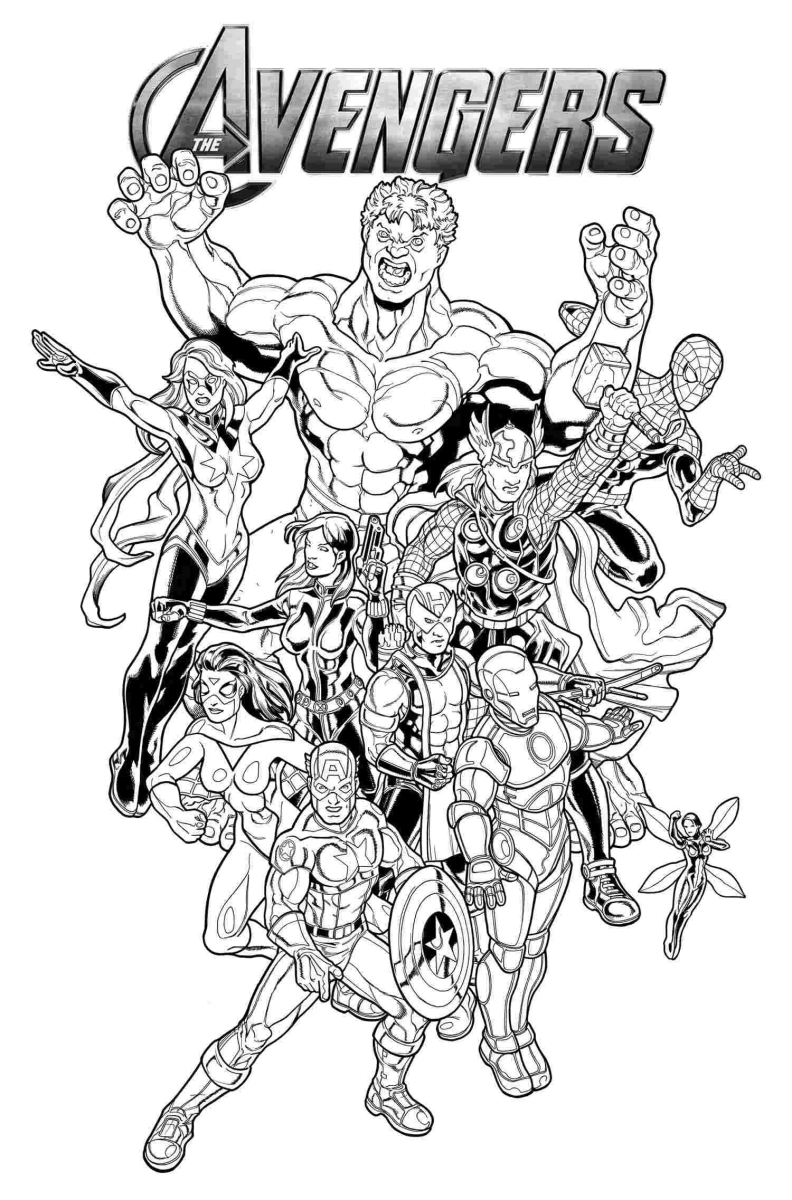 Vingadores Ultimato com a equipe completa para colorir