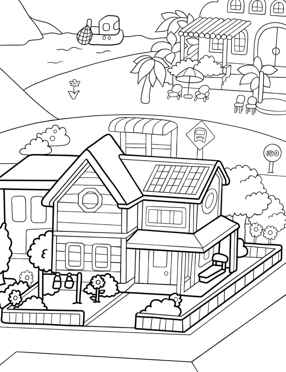 Vizinhança do Toca Boca com casas e ruas para colorir