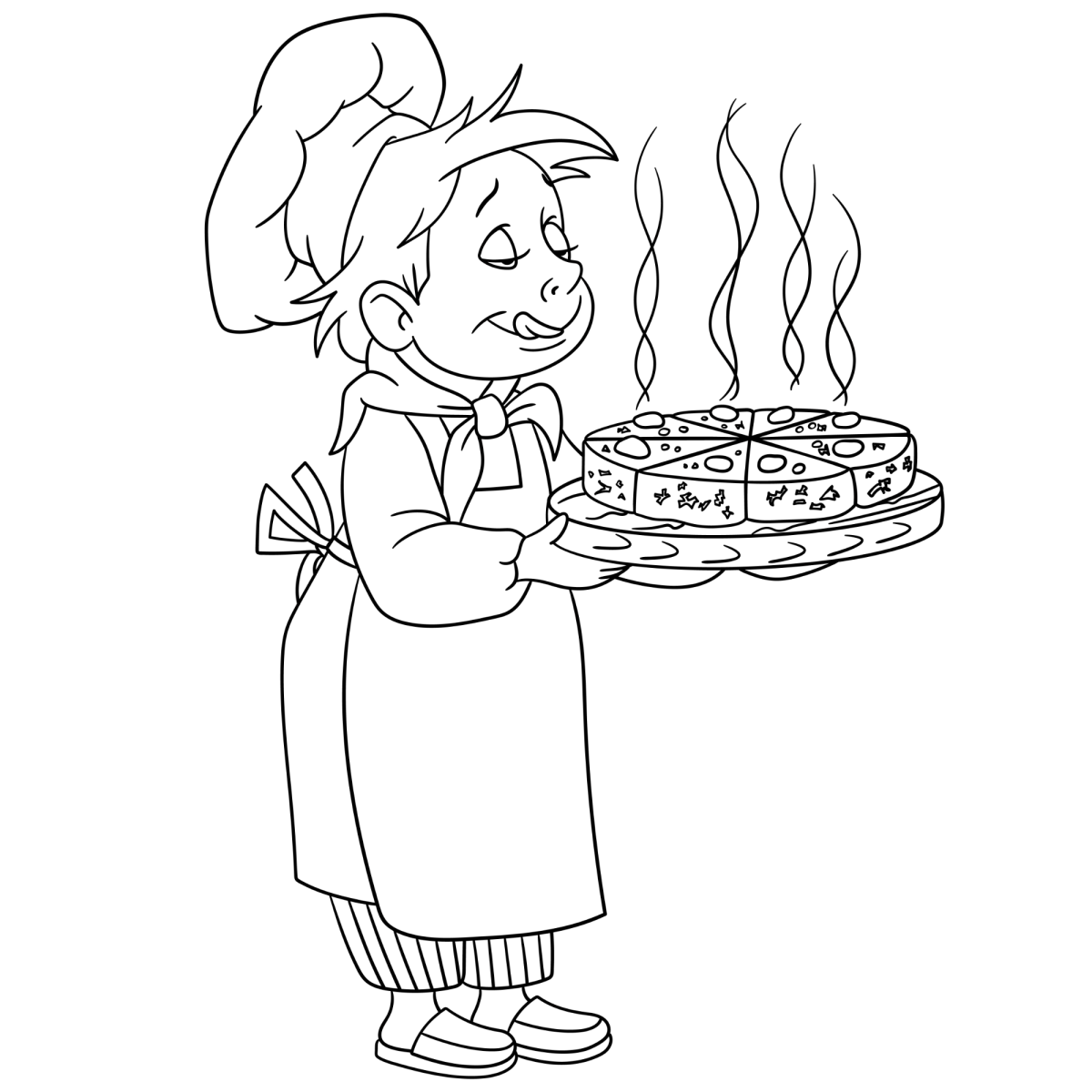 Vovó pizzaiola com a pizza quentinha para colorir