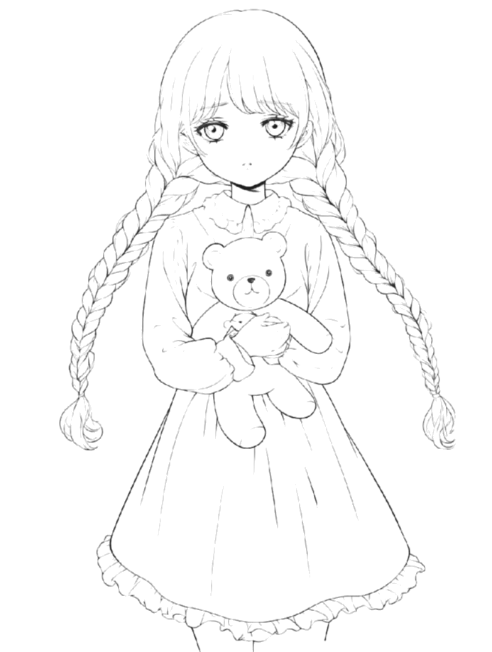 Wandinha abraçando o ursinho para colorir