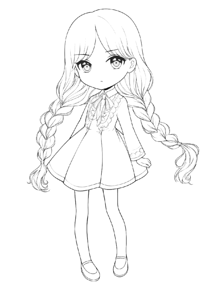 Wandinha de tranças longas estilo chibi para colorir