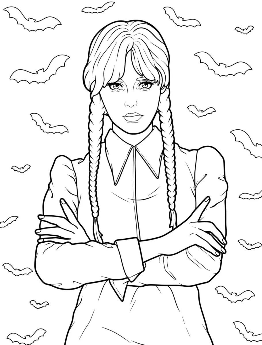 Wandinha e os morcegos para colorir