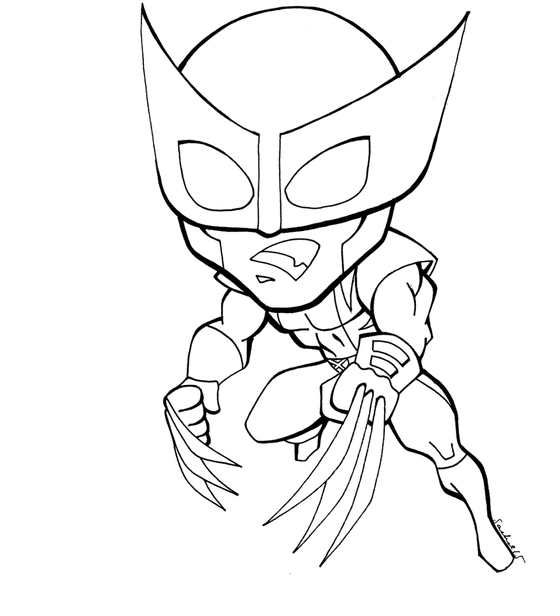 Wolverine chibi de garras afiadas para colorir