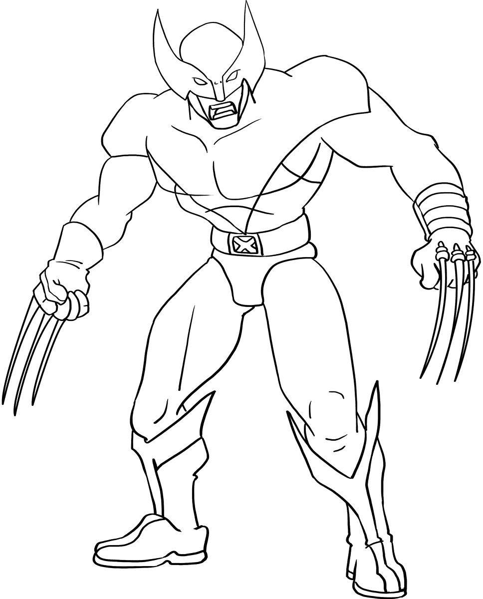 Wolverine de pé com as garras para fora para colorir