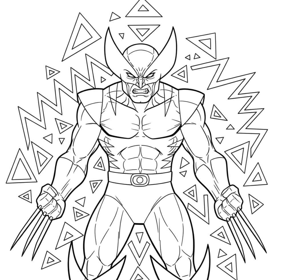 Wolverine de uniforme com fundo geométrico para colorir