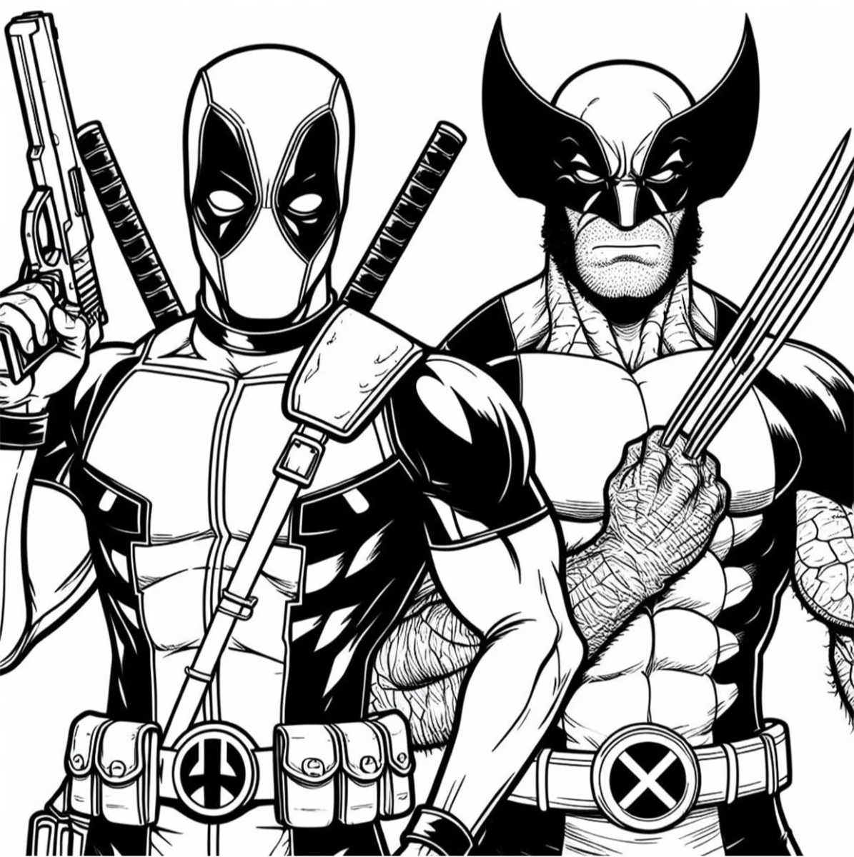 Wolverine e Deadpool lado a lado para colorir