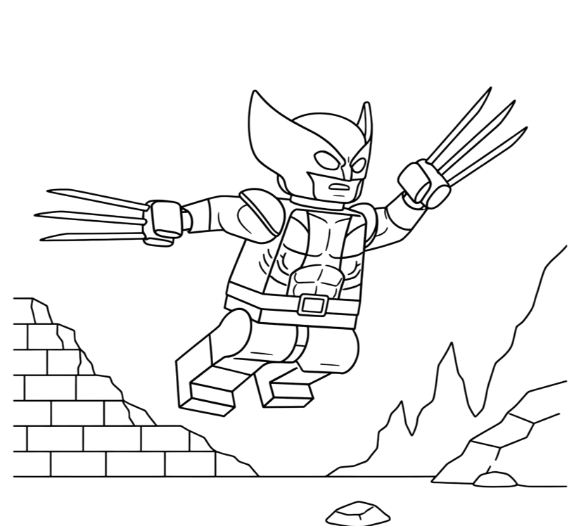 Wolverine saltando do muro de tijolos para colorir