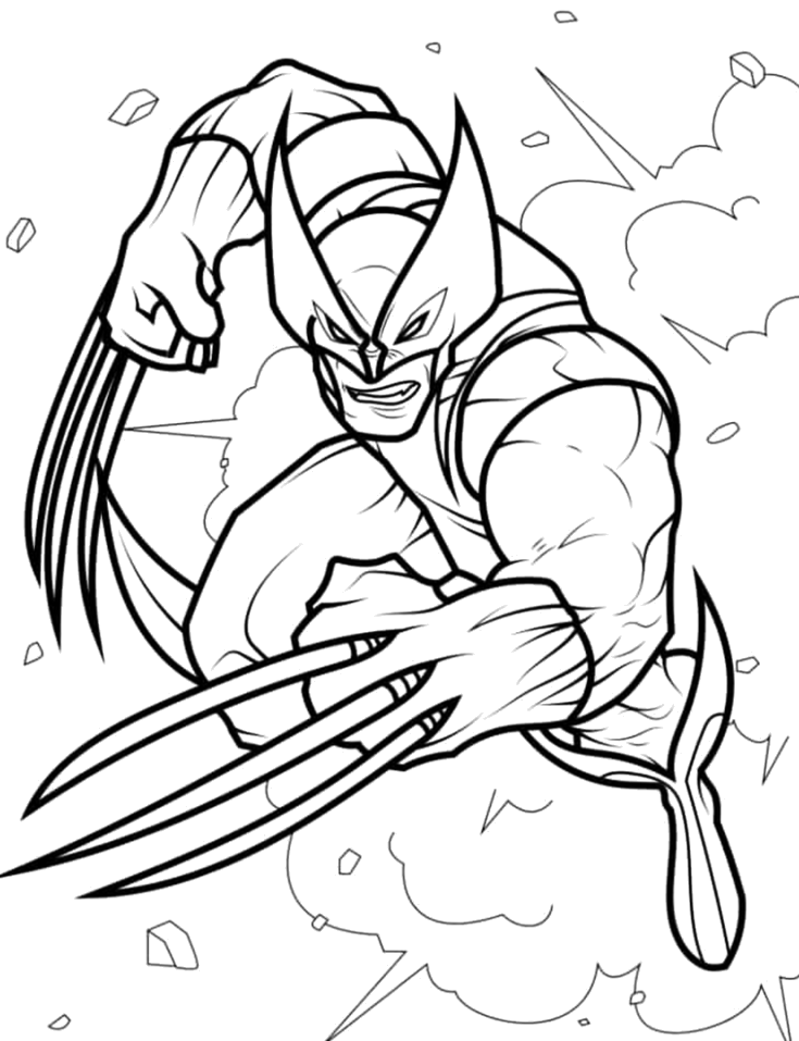 Wolverine saltando entre nuvens de poeira para colorir