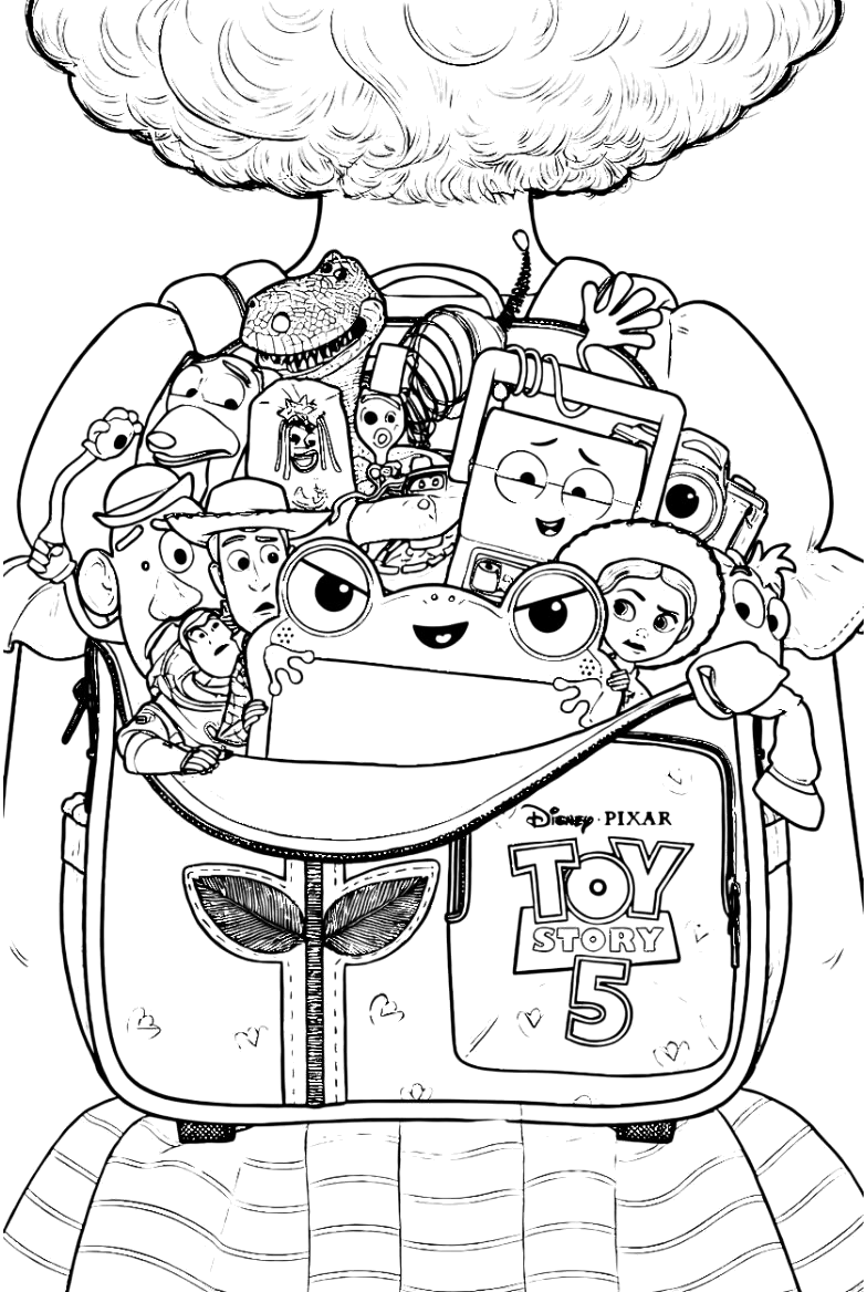 Woody, Buzz e Jessie na aventura de Toy Story 5 para colorir