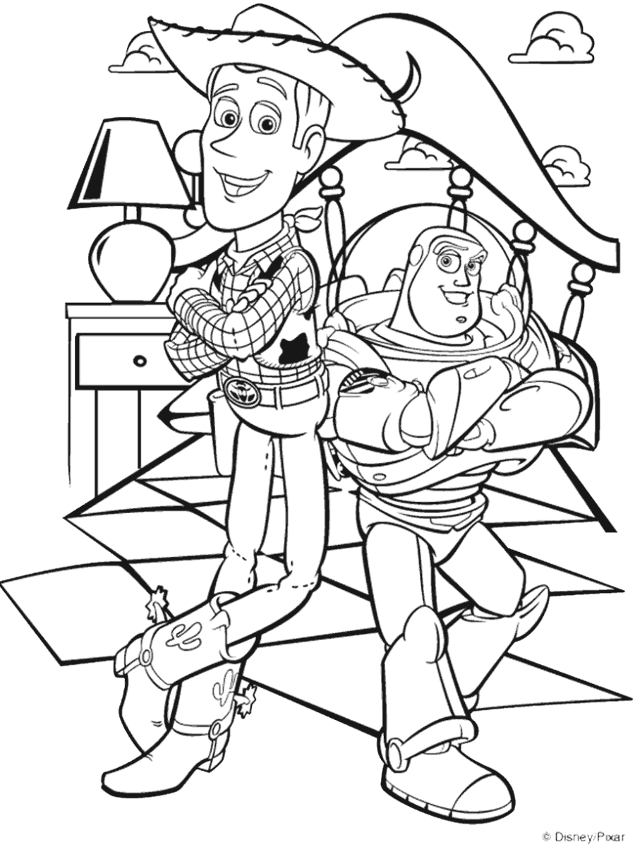 Woody e Buzz Lightyear juntos para colorir