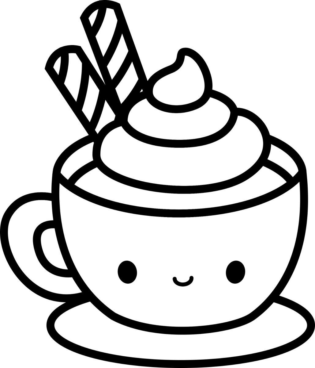 Xícara kawaii com bengalas doces e chantilly para colorir