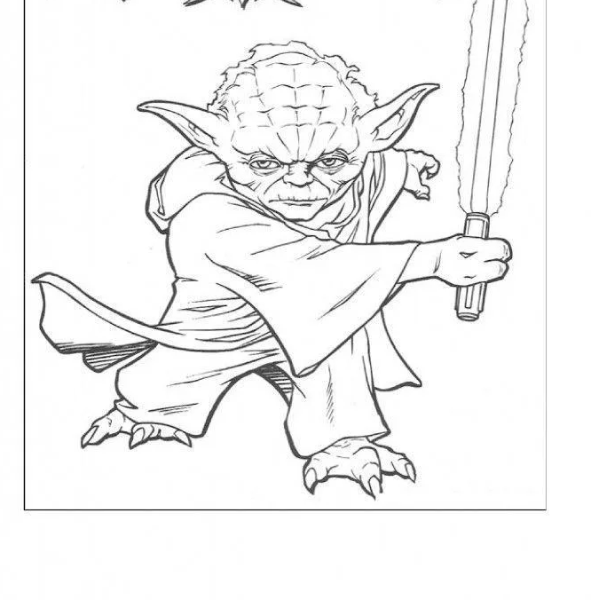 Yoda em pose de combate com o sabre para colorir