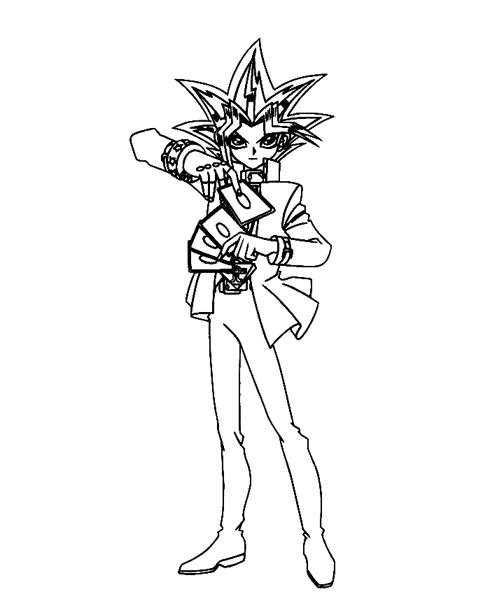 Yugi de pé fazendo pose de duelista para colorir