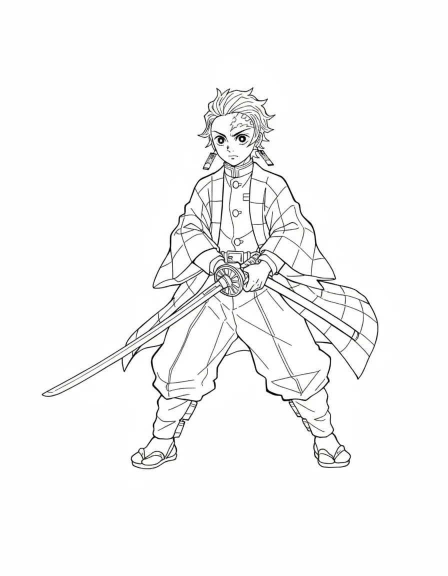 Zenitsu em pose com a espada para colorir