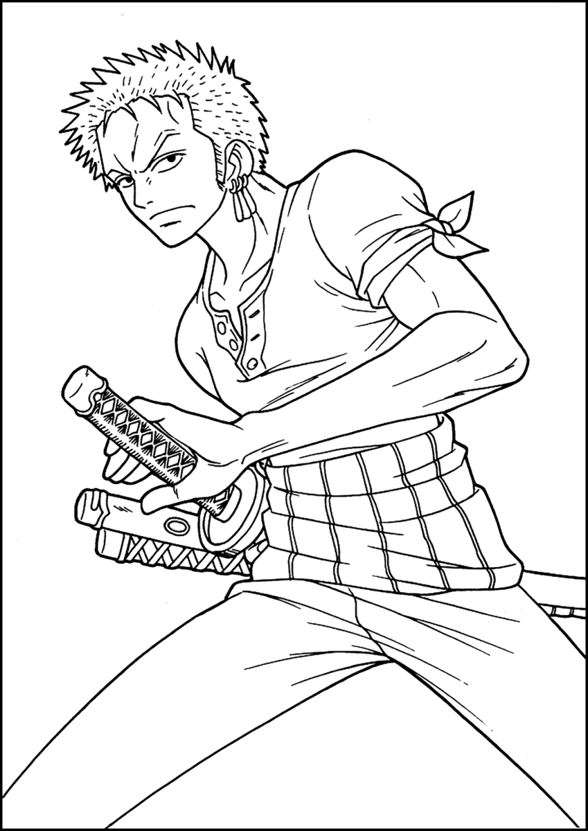 Zoro com a espada e a bandana para colorir
