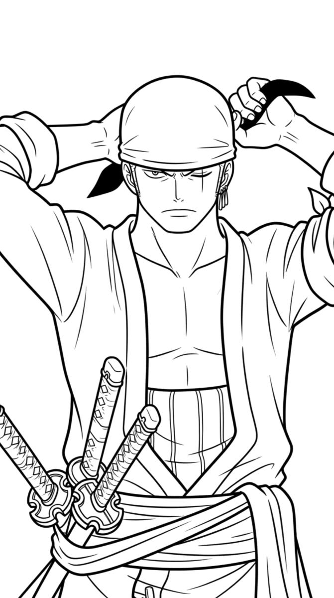 Zoro empunhando suas espadas para colorir