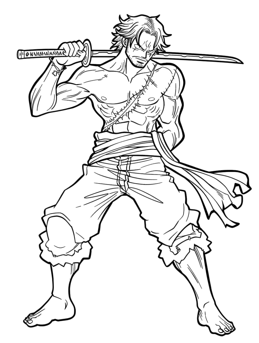 Zoro segurando a espada sobre o ombro para colorir