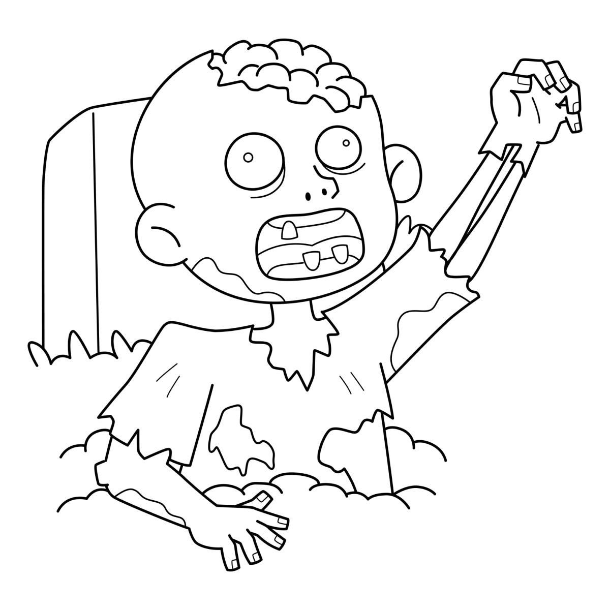 Zumbi levantando do túmulo com o braço erguido para colorir